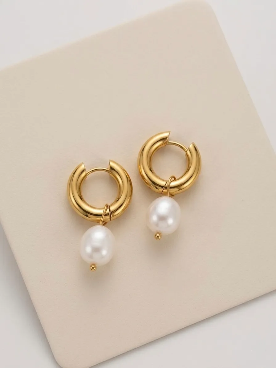 Aros dorados con perla colgante